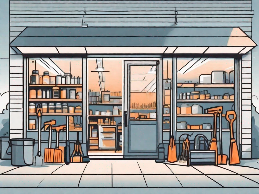 A gamma hardware store with its doors wide open
